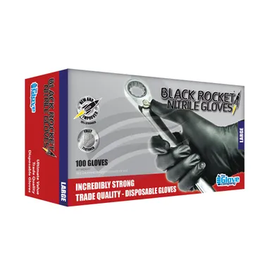 The Glove Company - Pkt 100 Black Rocket Nitrile Gloves Size L - 130003