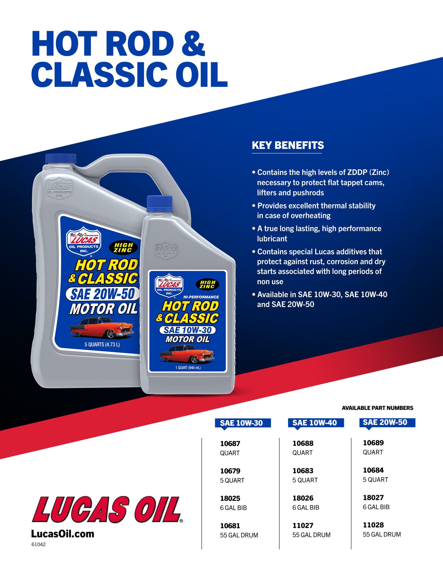Lucas Oil - Hot Rod & Classic Car 20W-50 Motor Oil - 10689 - 1 Quart