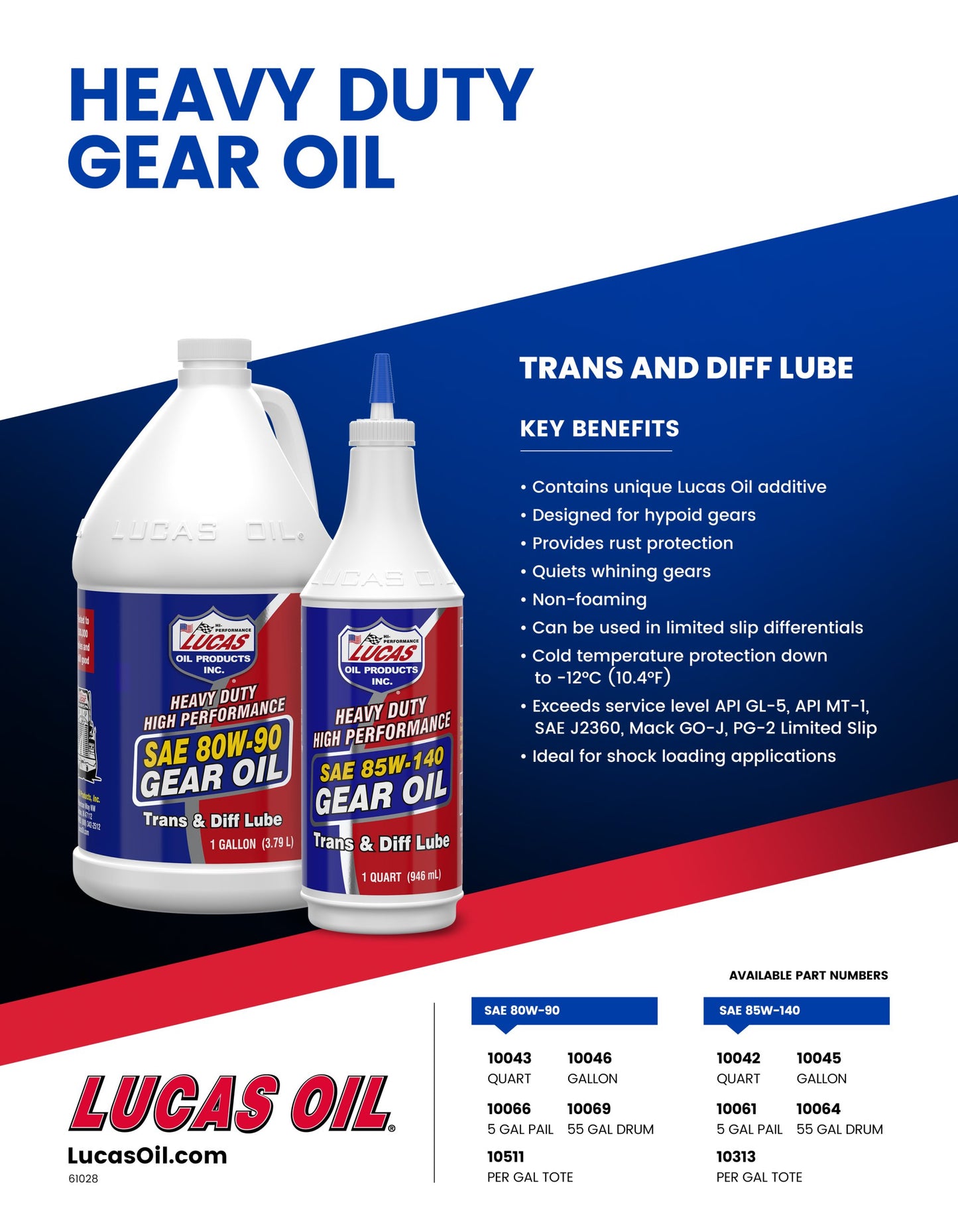 Lucas Oil - Heavy Duty 85W-140 Gear Oil - 10042 - 1 Quart