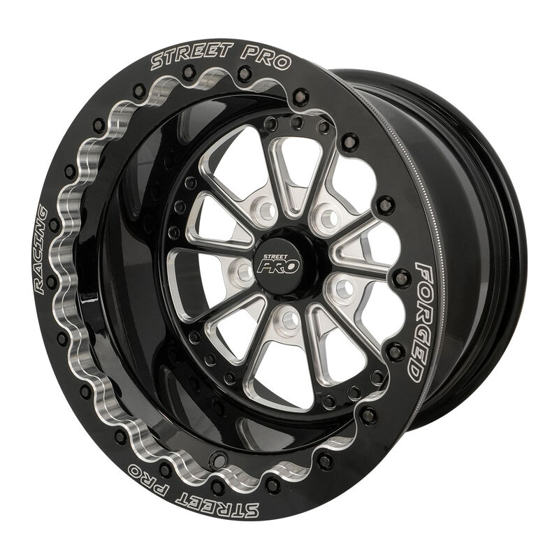 Street Pro 009 Series Forged Wheel, Rear Beadlock 15x8'' / 3.50'' Backspace (-25) / 5x4.50" Bolt Circle Ford, Gloss Black Milled