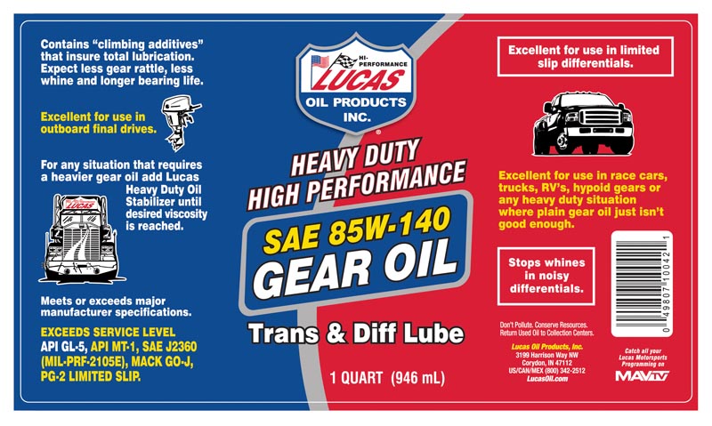 Lucas Oil - Heavy Duty 85W-140 Gear Oil - 10042 - 1 Quart